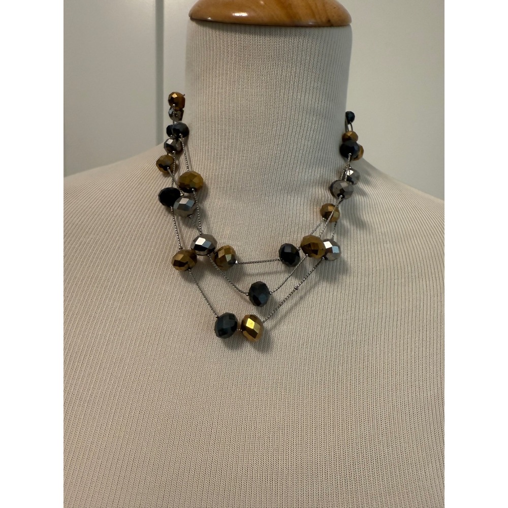 Multi Strand Beaded Necklace‎ Gold Black Silver Fashion Jewelry Accessory